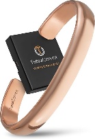 Rose-gold copper bracelet beside its black TheraCopper gift box